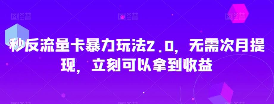 秒反流量卡暴力玩法2.0，无需次月提现，立刻可以拿到收益【揭秘】-创新Ovo