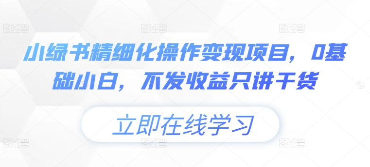 小绿书精细化操作变现项目，0基础小白，不发收益只讲干货-创新Ovo