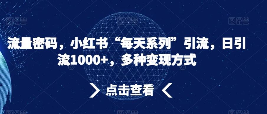 流量密码，小红书“每天系列”引流，日引流1000+，多种变现方式【揭秘】-创新Ovo