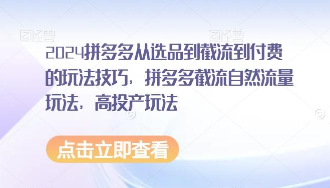 2024拼多多从选品到截流到付费的玩法技巧，拼多多截流自然流量玩法，高投产玩法-创新Ovo