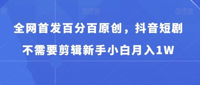 全网首发百分百原创，抖音短剧不需要剪辑新手小白月入1W-创新Ovo