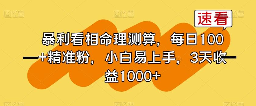 暴利看相命理测算，每日100+精准粉，小白易上手，3天收益1000+【揭秘】-创新Ovo