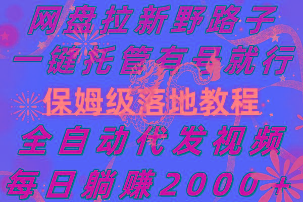 网盘拉新野路子，一键托管有号就行，全自动代发视频，每日躺赚2000＋，…-创新Ovo