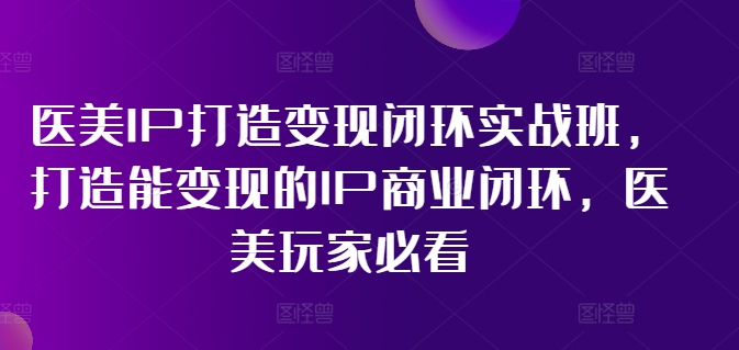 医美IP打造变现闭环实战班，打造能变现的IP商业闭环，医美玩家必看!-创新Ovo