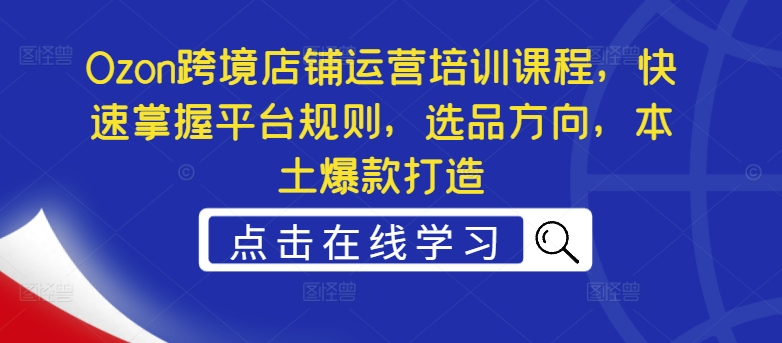 Ozon跨境店铺运营培训课程，快速掌握平台规则，选品方向，本土爆款打造-创新Ovo
