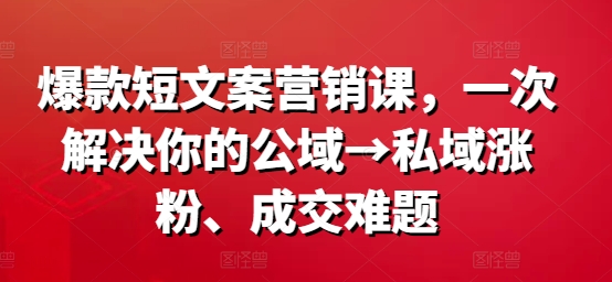 爆款短文案营销课，一次解决你的公域→私域涨粉、成交难题-创新Ovo
