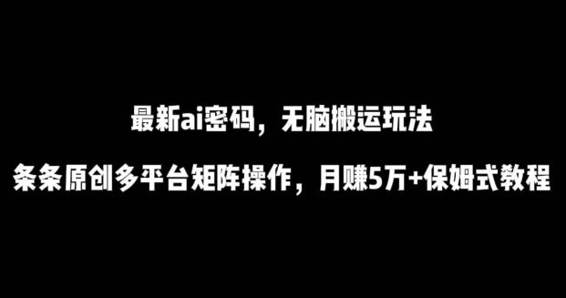 最新ai流量密码，傻瓜式搬运玩法，条条原创，多平台矩阵操作，月赚5万+保姆式教程【揭秘】-创新Ovo