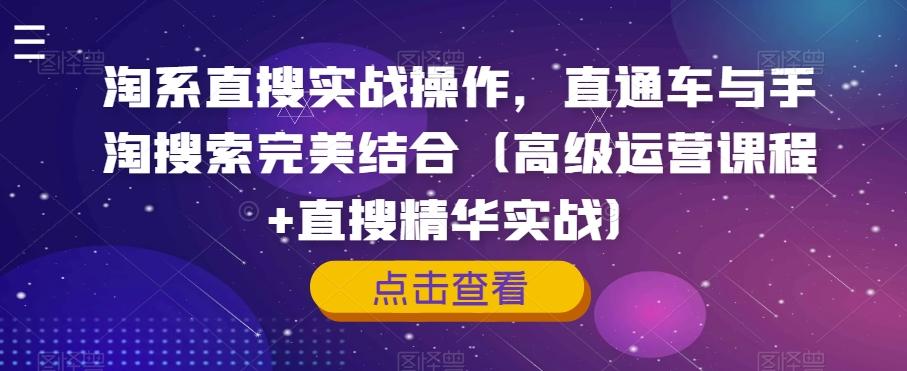 淘系直搜实战操作，直通车与手淘搜索完美结合（高级运营课程+直搜精华实战）-创新Ovo
