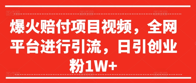 爆火赔付项目视频，全网平台进行引流，日引创业粉1W+【揭秘】-创新Ovo