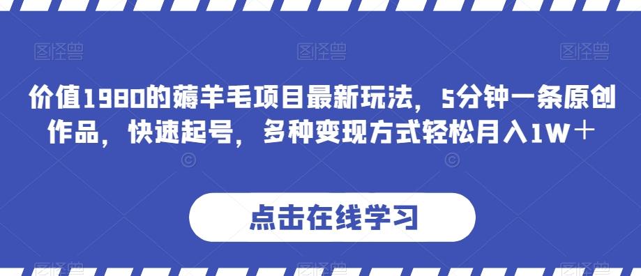 价值1980的薅羊毛项目最新玩法，5分钟一条原创作品，快速起号，多种变现方式轻松月入1W＋【揭秘】-创新Ovo