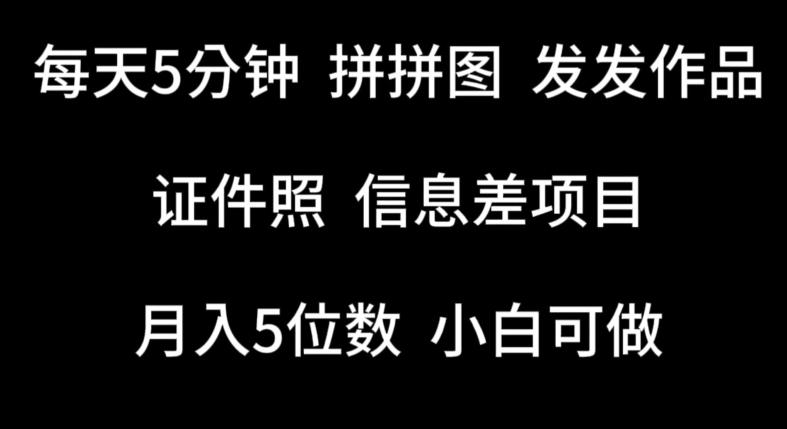 每天5分钟，拼拼图发发作品，证件照信息差项目，小白可做【揭秘】-创新Ovo