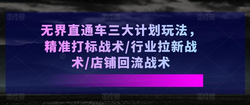 无界直通车三大计划玩法，精准打标战术/行业拉新战术/店铺回流战术-创新Ovo