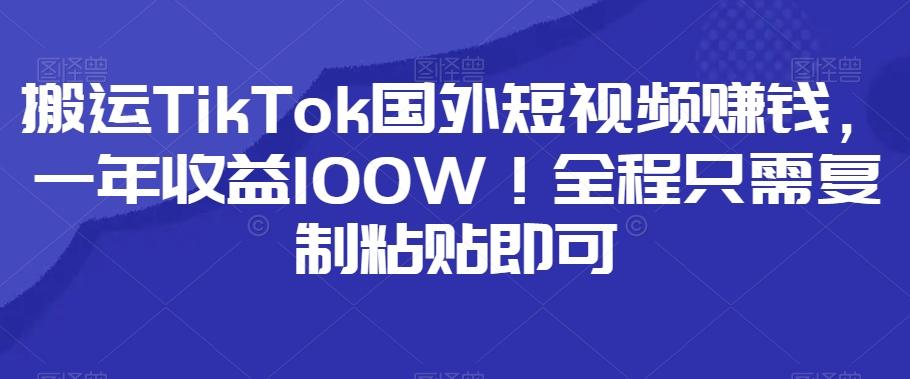搬运TikTok国外短视频赚钱，一年收益100W！全程只需复制粘贴即可-创新Ovo