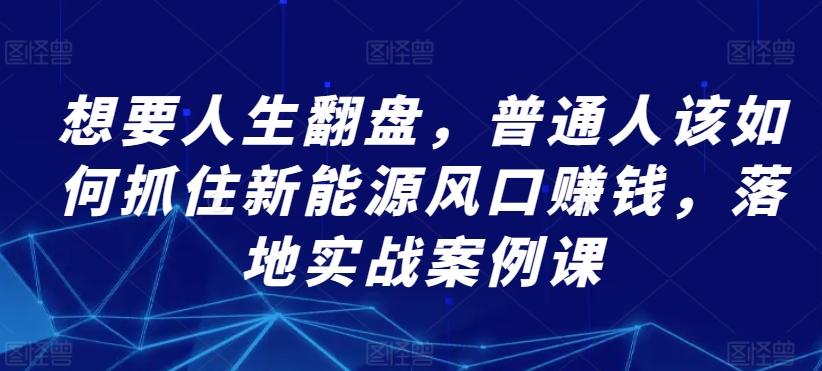 想要人生翻盘，普通人该如何抓住新能源风口赚钱，落地实战案例课-创新Ovo