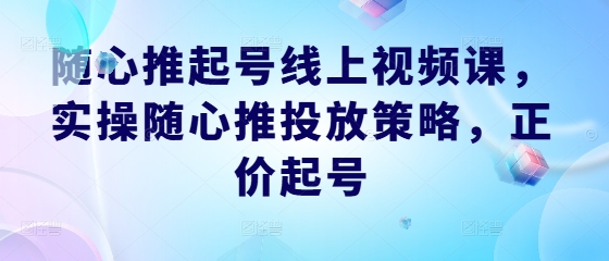 随心推起号线上视频课，实操随心推投放策略，正价起号-创新Ovo