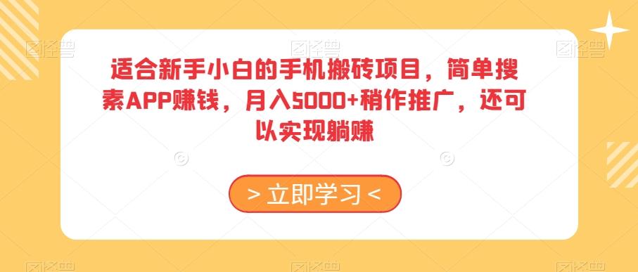 适合新手小白的手机搬砖项目，简单搜素APP赚钱，月入5000+稍作推广，还可以实现躺赚【揭秘】-创新Ovo