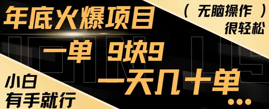 年底火爆项目，一单9.9，一天几十单，只需一部手机，傻瓜式操作，小白有手就行-创新Ovo