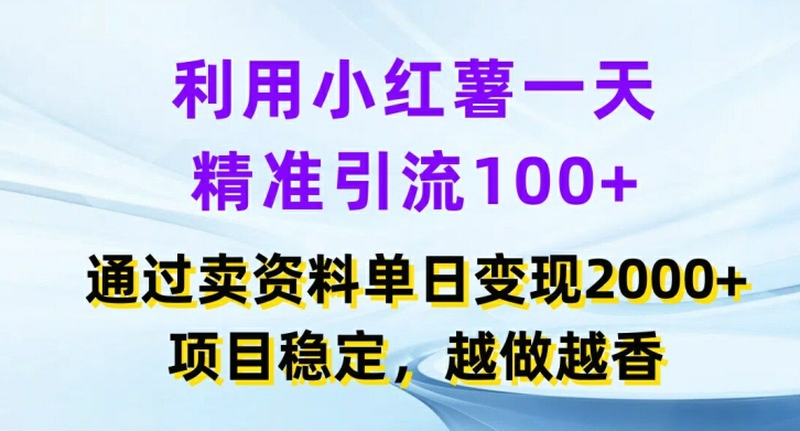 利用小红书一天精准引流100+，通过卖项目单日变现2k+，项目稳定，越做越香【揭秘】-创新Ovo