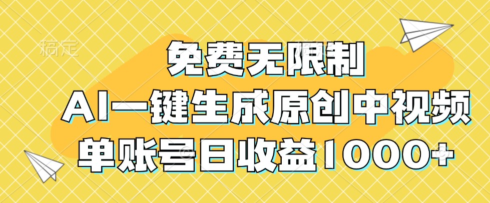 免费无限制，AI一键生成原创中视频，单账号日收益1000+-创新Ovo