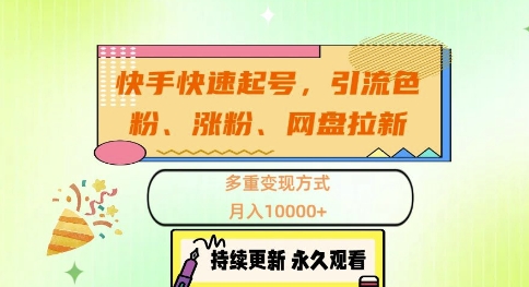 快手快速起号，引流s粉、涨粉、网盘拉新多重变现方式，月入1w【揭秘】-创新Ovo