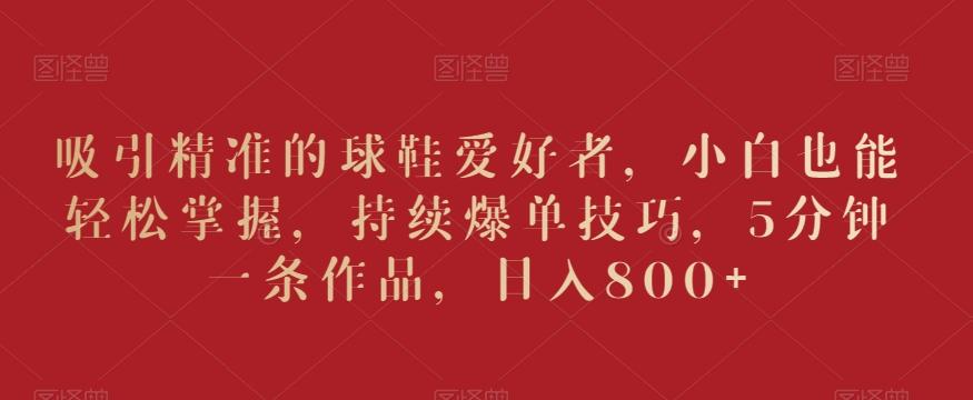 吸引精准的球鞋爱好者，小白也能轻松掌握，持续爆单技巧，5分钟一条作品，日入800+【揭秘】-创新Ovo