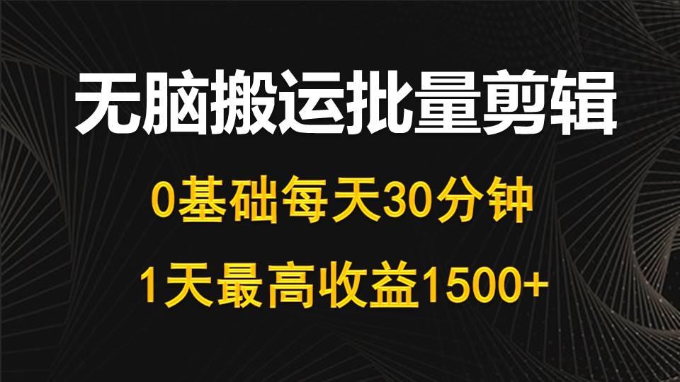 (10008期)每天30分钟，0基础无脑搬运批量剪辑，1天最高收益1500+-创新Ovo