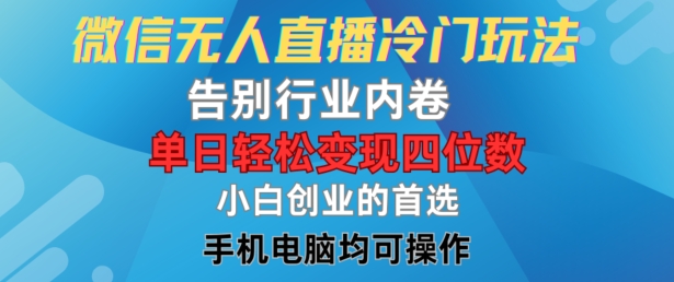 微信无人直播冷门玩法，告别行业内卷，单日轻松变现四位数，小白的创业首选【揭秘】-创新Ovo