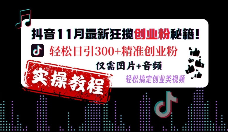 抖音11月最新狂揽创业粉秘籍，轻松日引300+精准创业粉，仅需图片+音频，轻松搞定创业类视频-创新Ovo