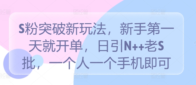 S粉突破新玩法，新手第一天就开单，日引N++老S批，一个人一个手机即可【揭秘】-创新Ovo
