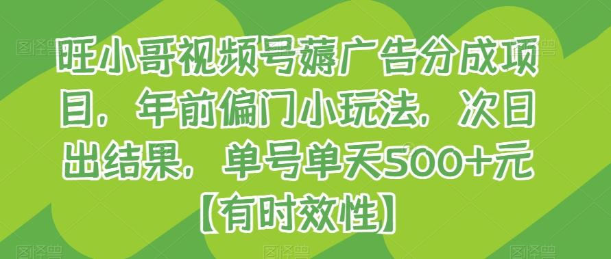 旺小哥视频号薅广告分成项目，年前偏门小玩法，次日出结果，单号单天500+元【有时效性】-创新Ovo