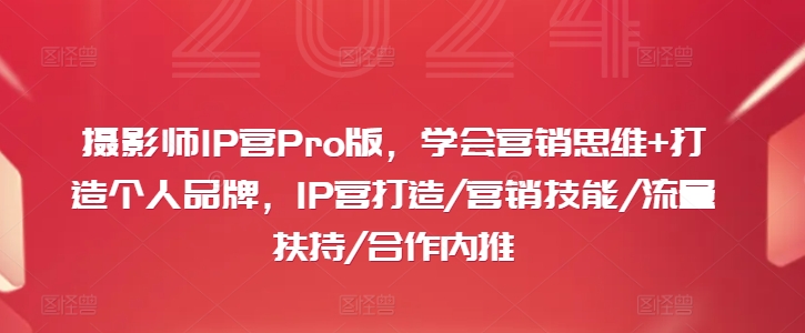 摄影师IP营Pro版，学会营销思维+打造个人品牌，IP营打造/营销技能/流量扶持/合作内推-创新Ovo