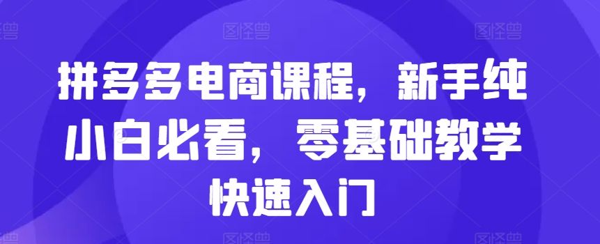 拼多多电商课程，新手纯小白必看，零基础教学快速入门-创新Ovo