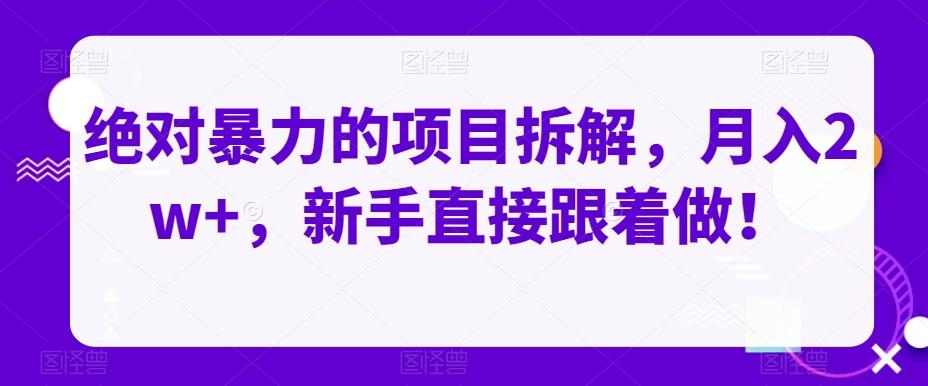 绝对暴力的项目拆解，月入2w+，新手直接跟着做！-创新Ovo