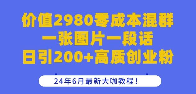 价值2980零成本混群一张图片一段话日引200+高质创业粉，24年6月最新大咖教程【揭秘】-创新Ovo