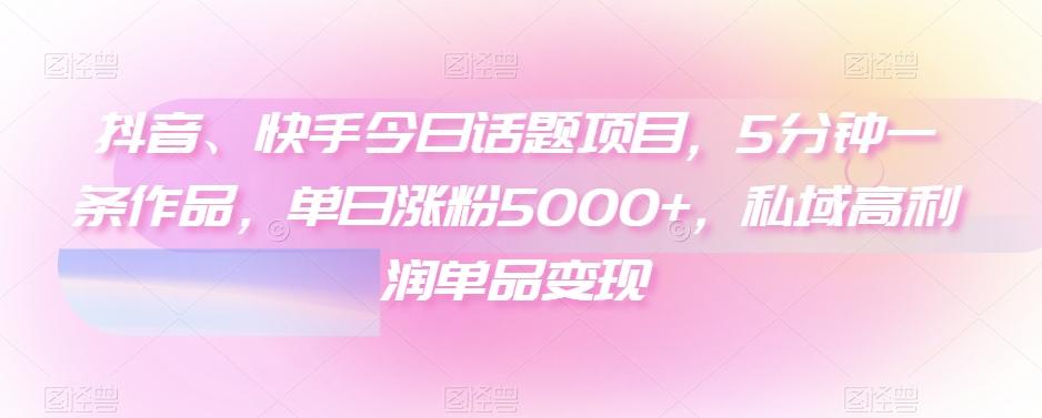 抖音、快手今日话题项目，5分钟一条作品，单日涨粉5000+，私域高利润单品变现-创新Ovo