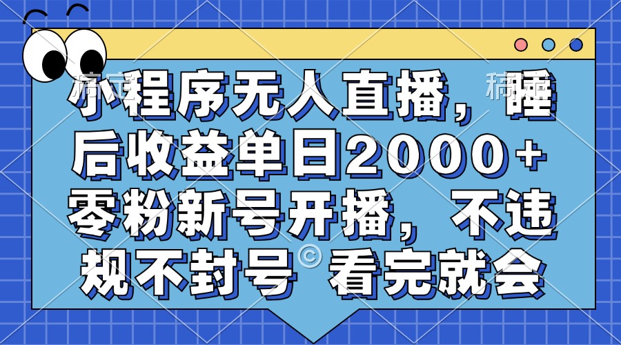 小程序无人直播，睡后收益单日2000+ 零粉新号开播，不违规不封号 看完就会-创新Ovo