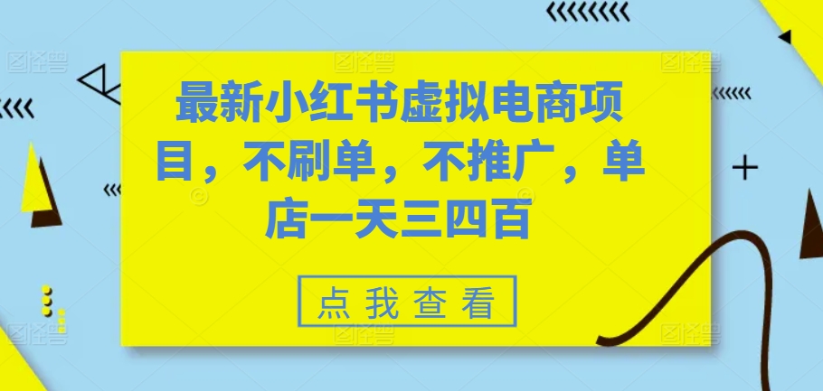 最新小红书虚拟电商项目，不刷单，不推广，单店一天三四百-创新Ovo