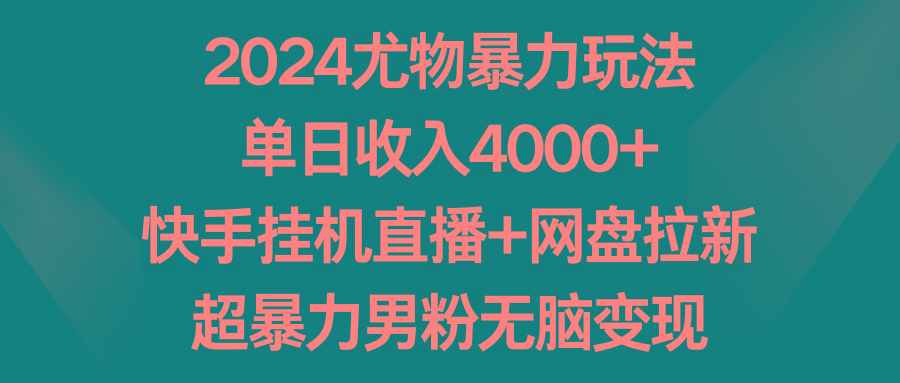 2024尤物暴力玩法 单日收入4000+快手挂机直播+网盘拉新 超暴力男粉无脑变现-创新Ovo