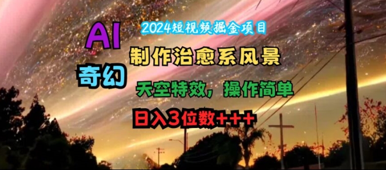 2024短视频掘金项目，AI制作治愈系风景，奇幻天空特效，操作简单，日入3位数【揭秘】-创新Ovo
