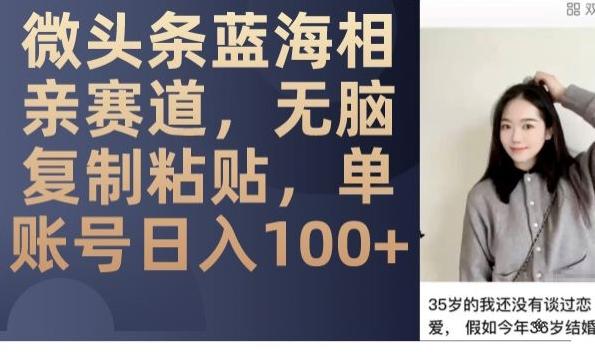 微头条蓝海相亲赛道，无脑复制粘贴，单账号日入100+-创新Ovo
