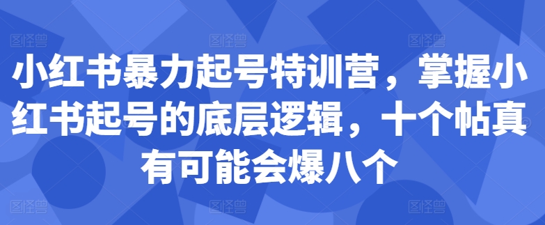 小红书暴力起号特训营，掌握小红书起号的底层逻辑，十个帖真有可能会爆八个-创新Ovo