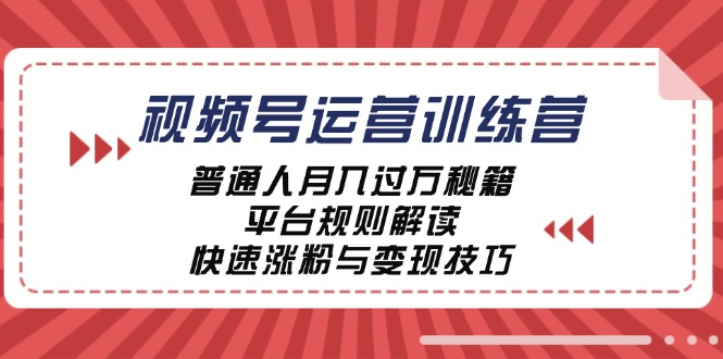 视频号运营训练营：普通人月入过万秘籍，平台规则解读，快速涨粉与变现-创新Ovo