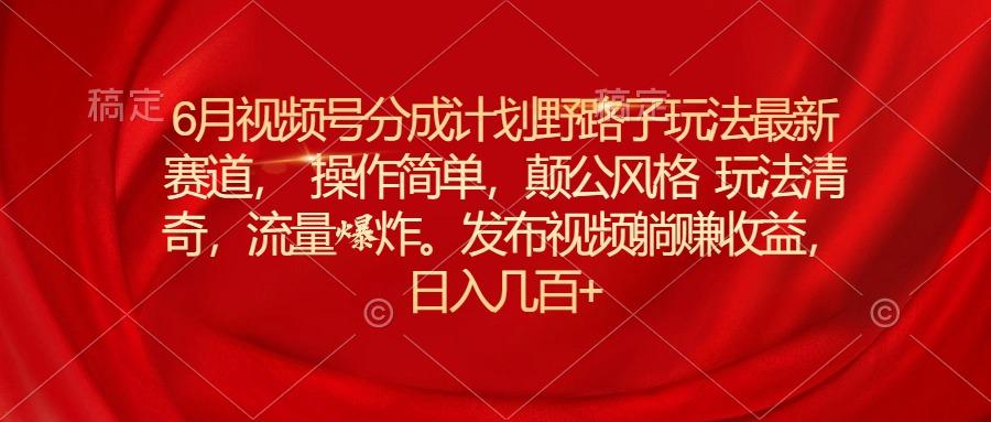 6月视频号分成计划野路子玩法最新赛道操作简单，颠公风格玩法清奇，流…-创新Ovo