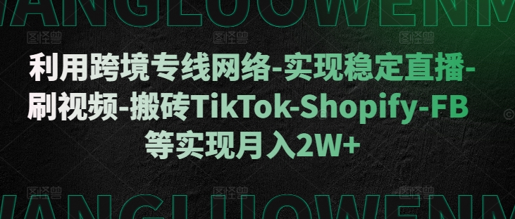 利用跨境专线网络-实现稳定直播-刷视频-搬砖TikTok-Shopify-FB等实现月入2W+【揭秘】-创新Ovo