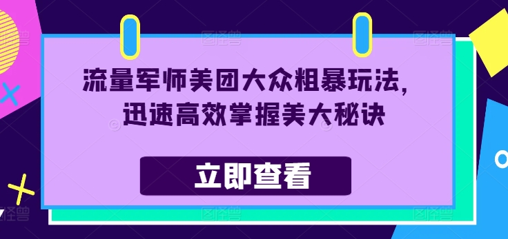 流量军师美团大众粗暴玩法，迅速高效掌握美大秘诀-创新Ovo