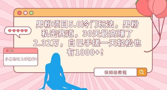 男粉项目5.0冷门玩法，男粉私密赛道，30天最高赚了2.32万，自己手搓一天轻松也有1000+【揭秘】-创新Ovo