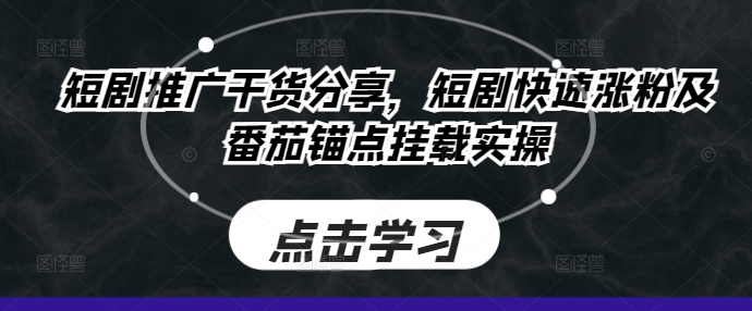 短剧推广干货分享，短剧快速涨粉及番茄锚点挂载实操-创新Ovo