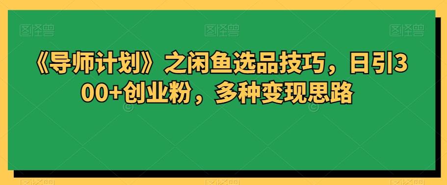 《导师计划》之闲鱼选品技巧，日引300+创业粉，多种变现思路-创新Ovo