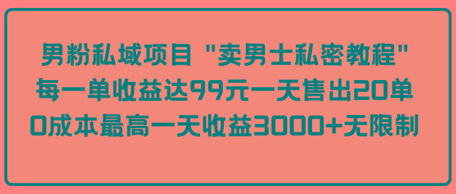 (9730期)男粉私域项目 “卖男士私密教程” 每一单收益达99元一天售出20单-创新Ovo