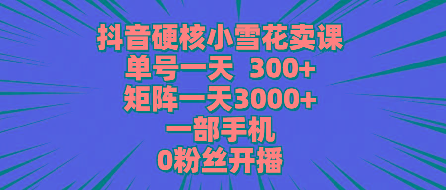 (9551期)抖音硬核小雪花卖课，单号一天300+，矩阵一天3000+，一部手机0粉丝开播-创新Ovo